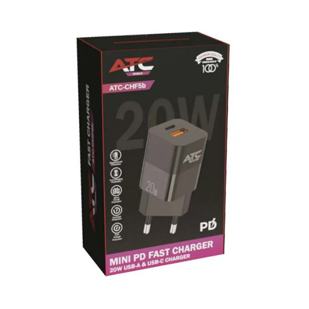 Punjač ATC brzi USB CHF5a PD-QC 20W crni